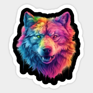 Rainbow Spirit: Trippie Wolf in Pastel Hues Sticker